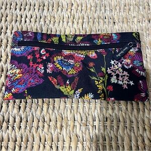 Vera Bradley Lighten Up Double Zipper Pencil Pouch Midnight Wildflowers